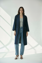 Load image into Gallery viewer, Vintage Denim Dark Wash Trench Coat
