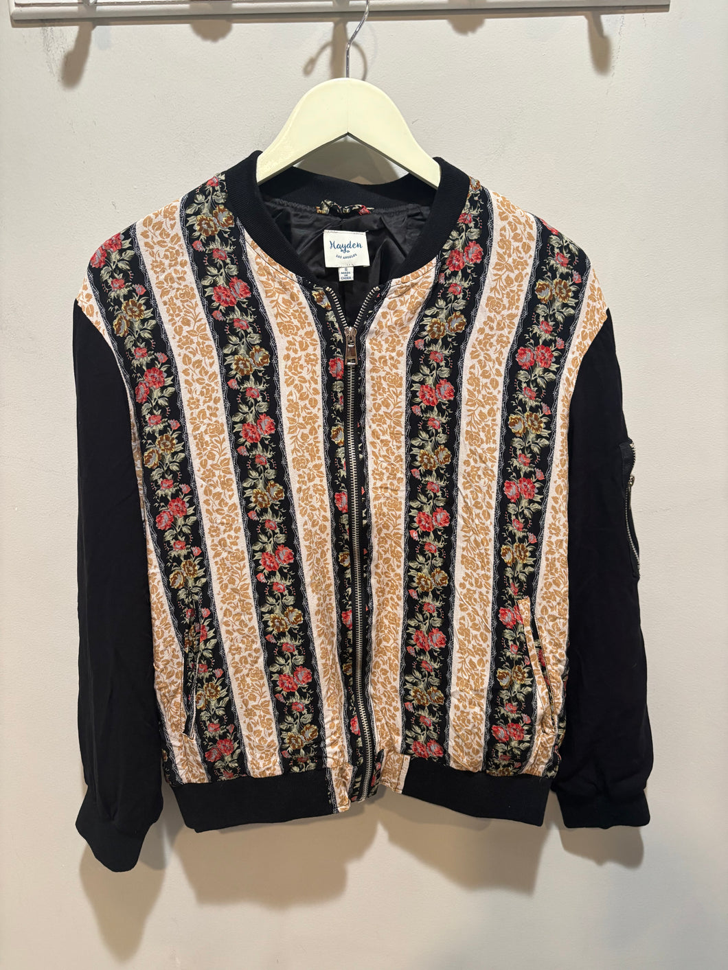 Anthropologie Hayden Black Floral Bomber Jacket