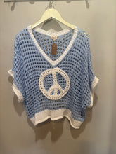 Load image into Gallery viewer, POL Blue Peace Sign Crochet Top
