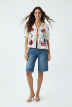 Load image into Gallery viewer, Floral Pattern Linen Blend Peplum Top

