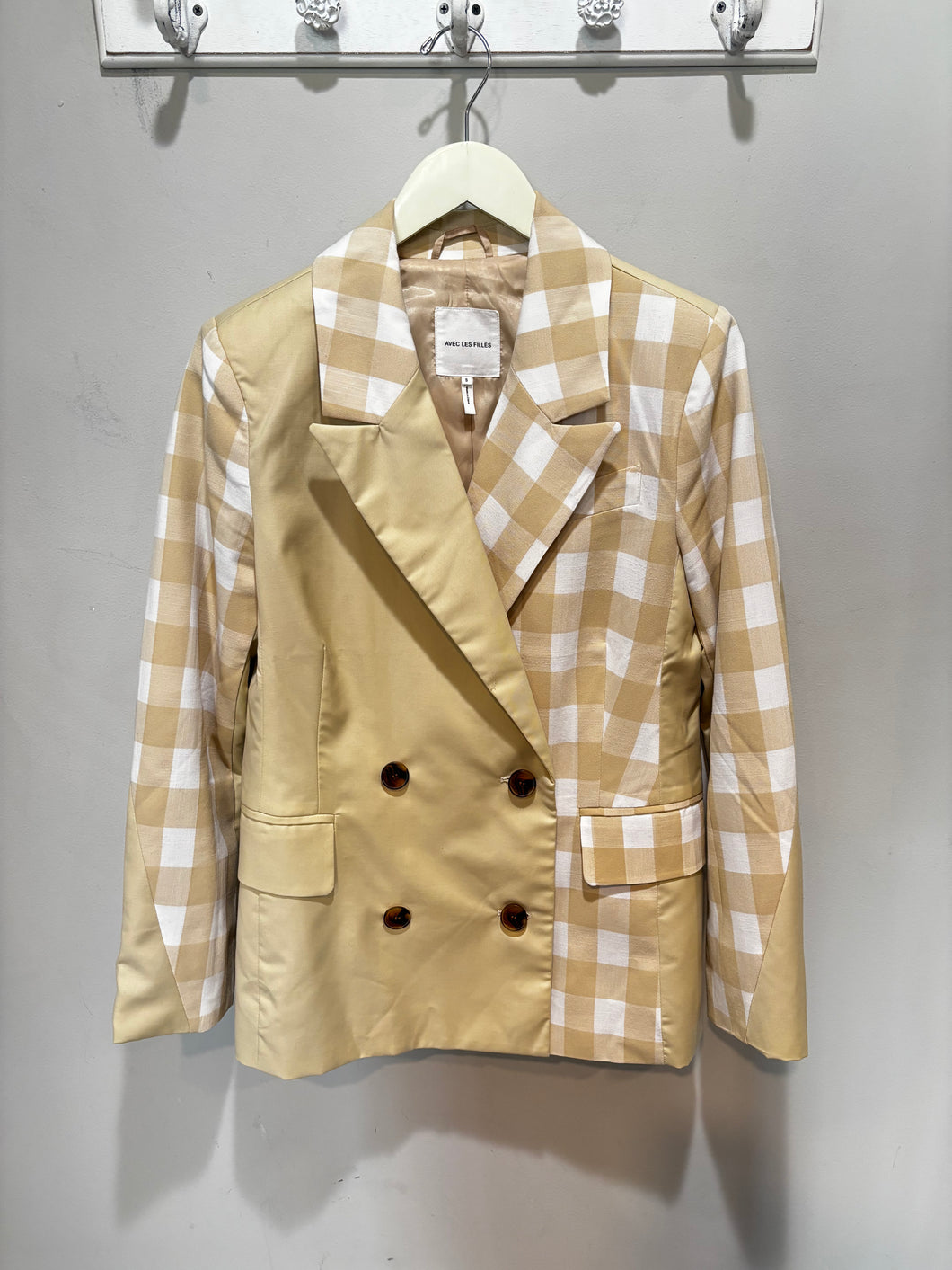 Avec Les Filles Plaid Butter Yellow Blazer