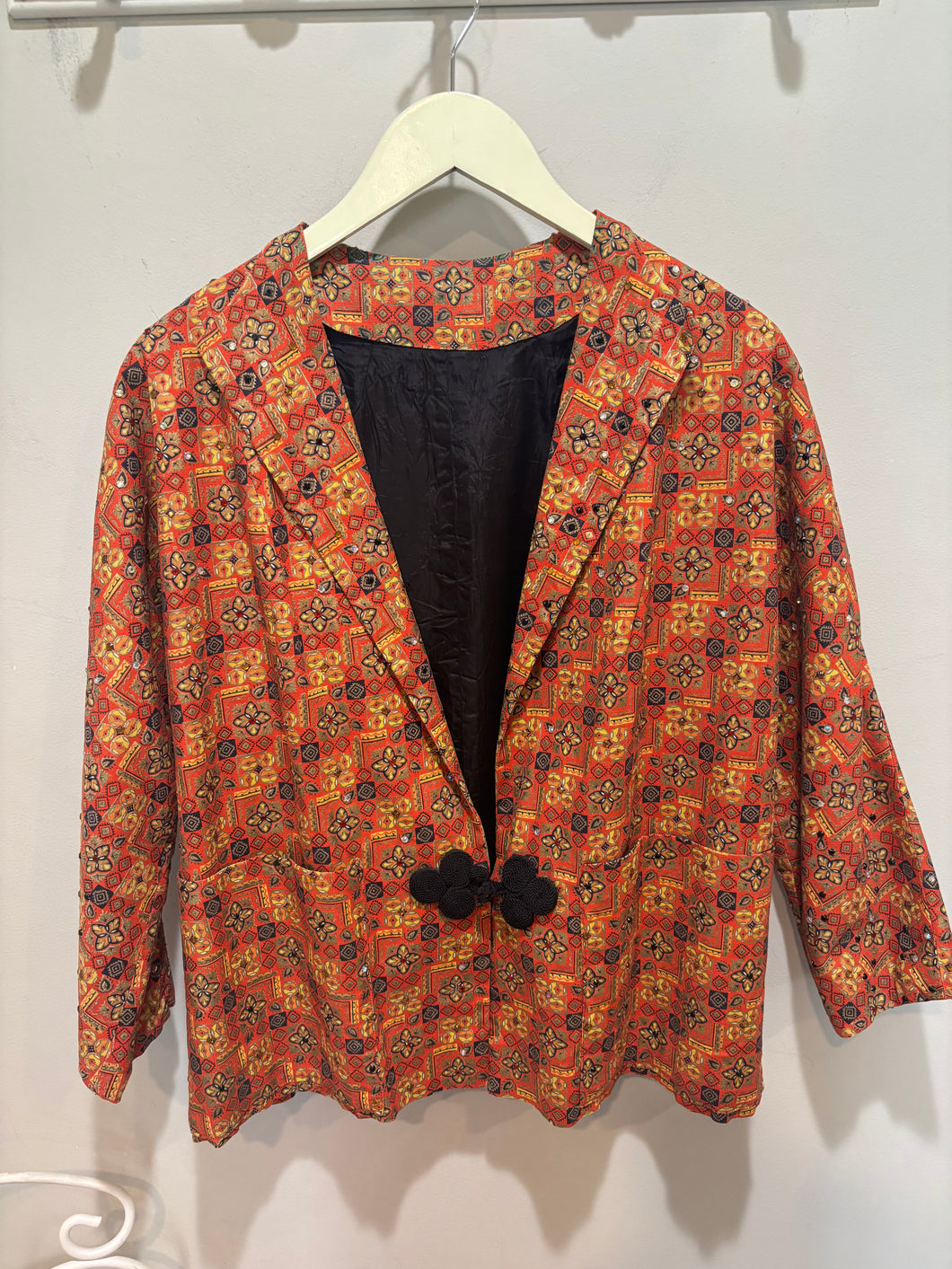 Vintage Orange Pattern Beaded Blazer