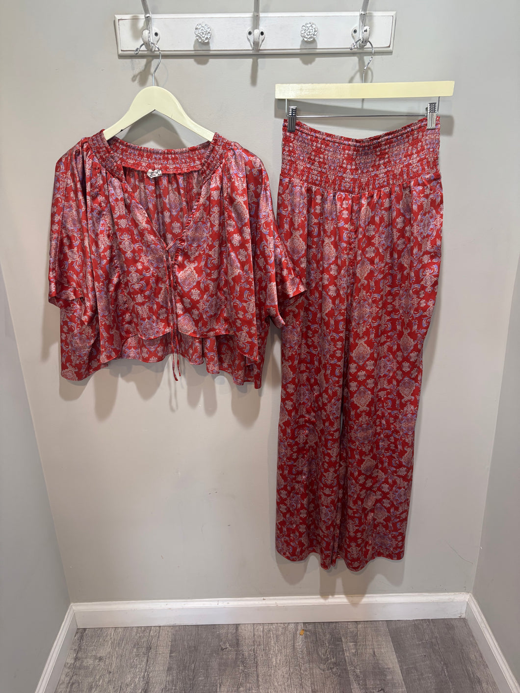Free People Red Satiny Lounge Set