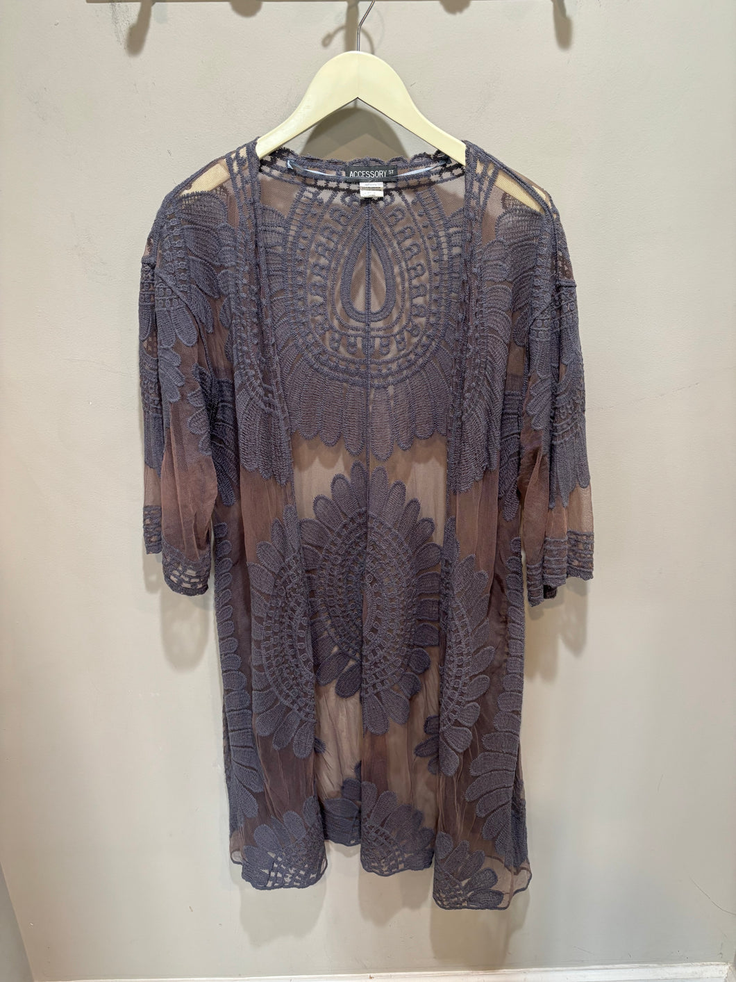 Lilac Embroidered Mesh Kimono