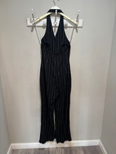 Load image into Gallery viewer, Anthropologie Black Pinstripes Halter Jumpsuit
