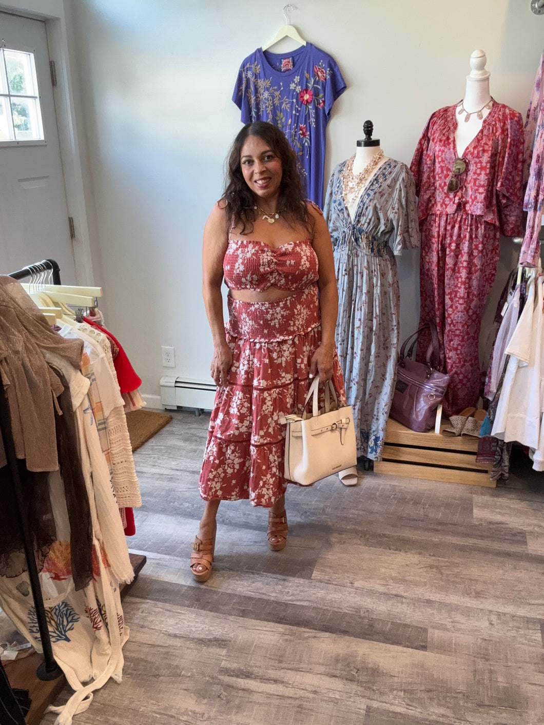 House of Harlow Rust Floral 2 Piece Skirt Set