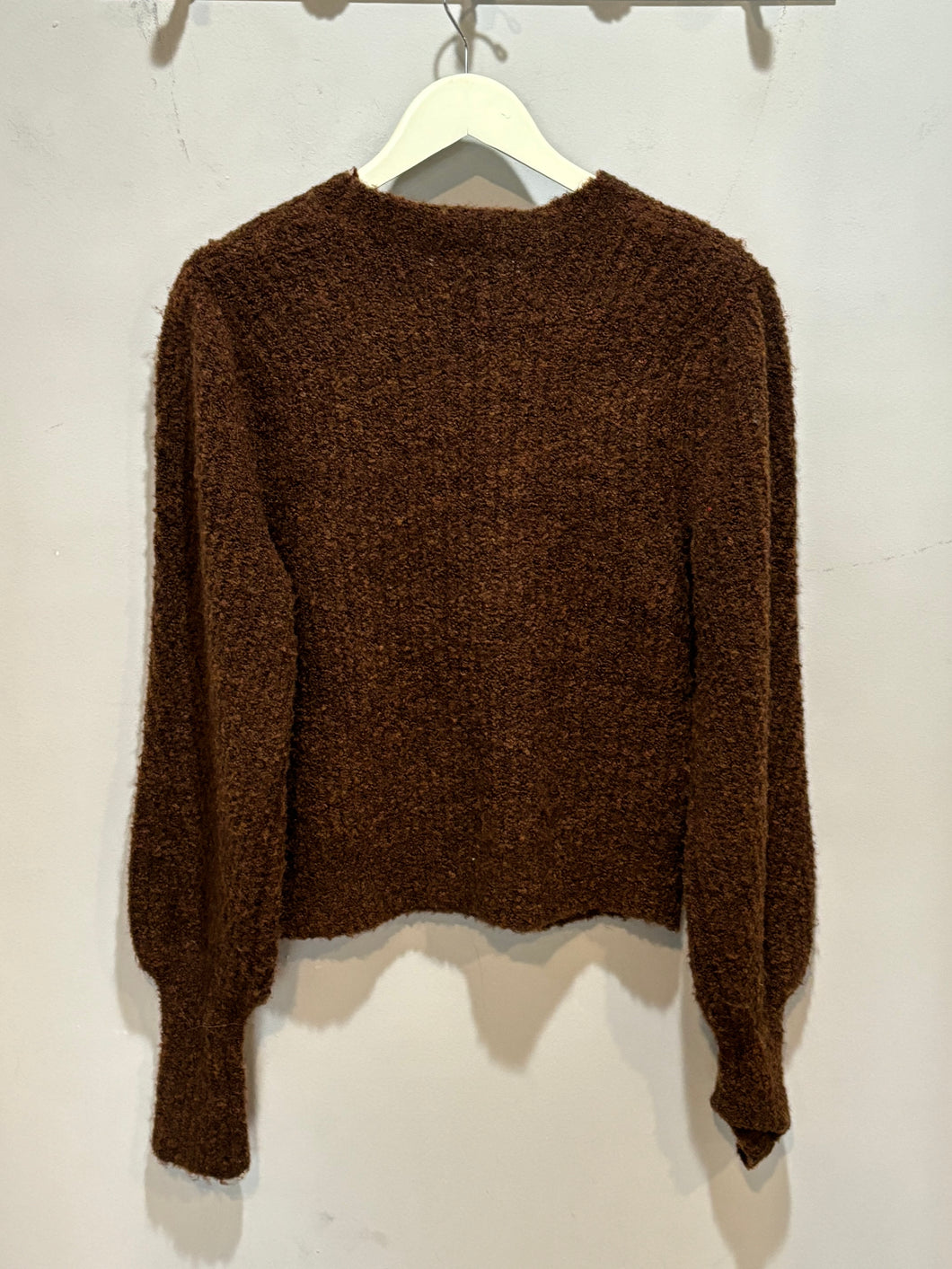 Eesome Brown Fuzzy Puff Sleeve Sweater