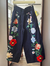 Load image into Gallery viewer, Anthropologie Blue Linen Embroidered Floral Pants
