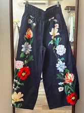Load image into Gallery viewer, Anthropologie Blue Linen Embroidered Floral Pants
