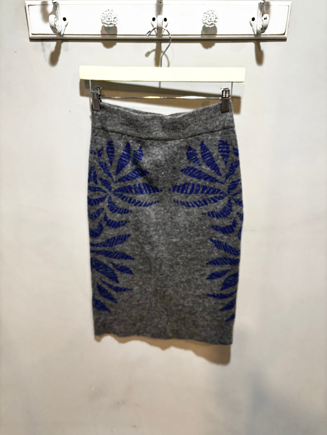 Anthropologie Maeve Grey Blue Pattern Knit Skirt