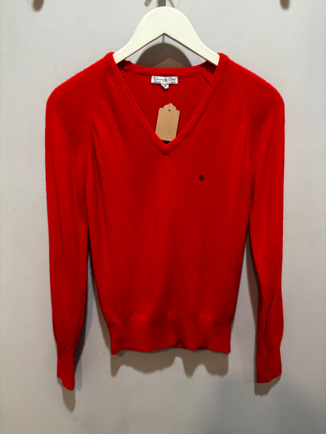 Christian Dior Red V-Neck Light Knit Top