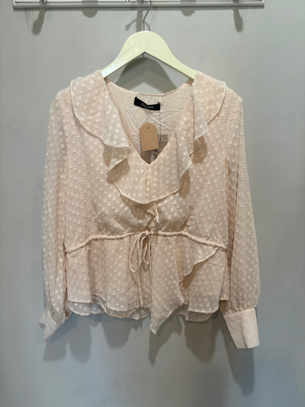 Cream Textured Ruffle Sheer Blouse