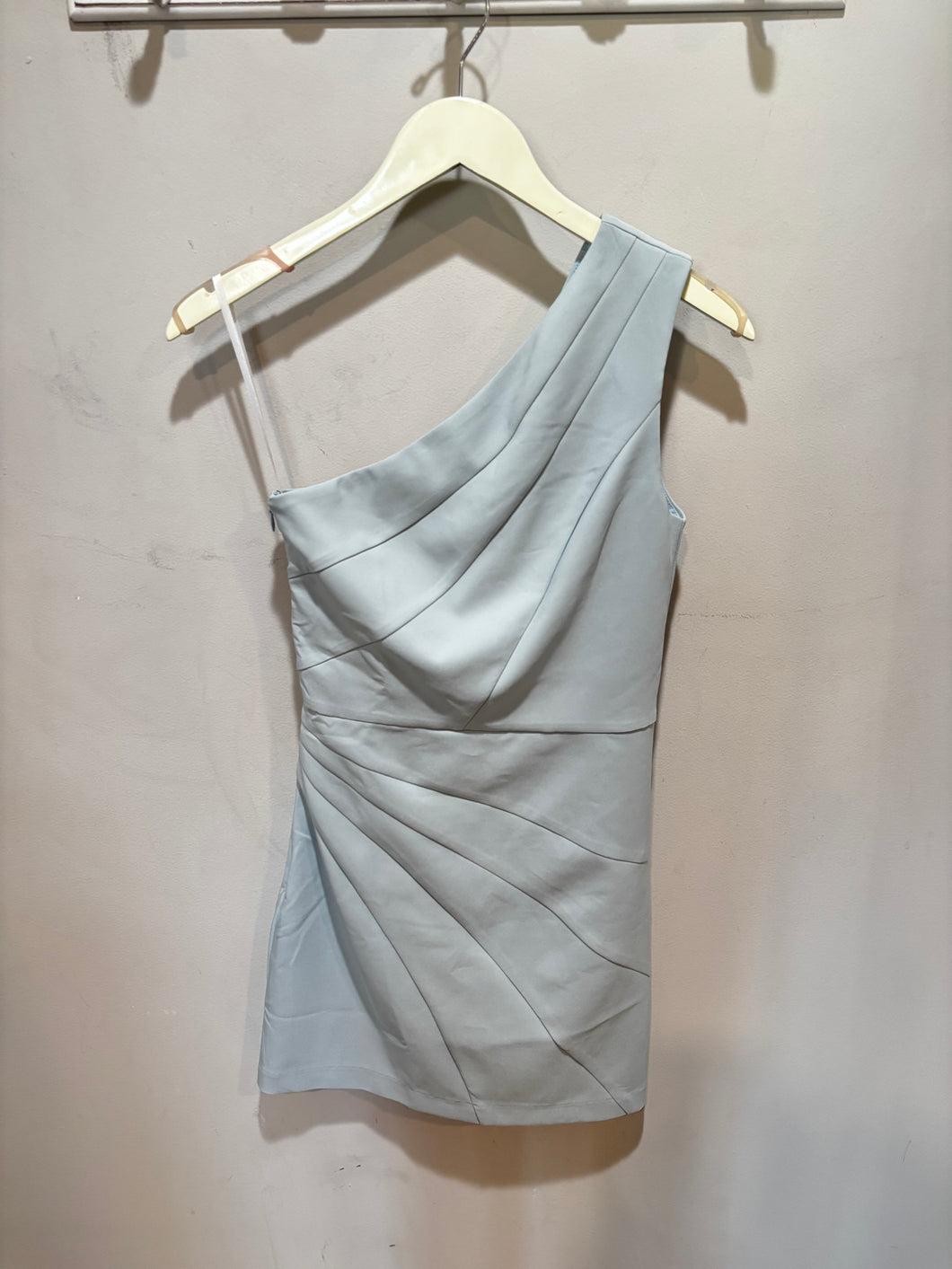 Michael Costello Sage Green One Shoulder Dress
