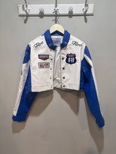 Load image into Gallery viewer, Aelfric Eden Blue White Cropped Moto Jacket
