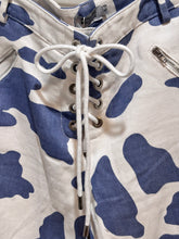 Load image into Gallery viewer, Blue White Cow Pattern Lace Up Pants
