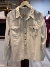 Load image into Gallery viewer, Idlywild Lightwash Chambray Embellished Top
