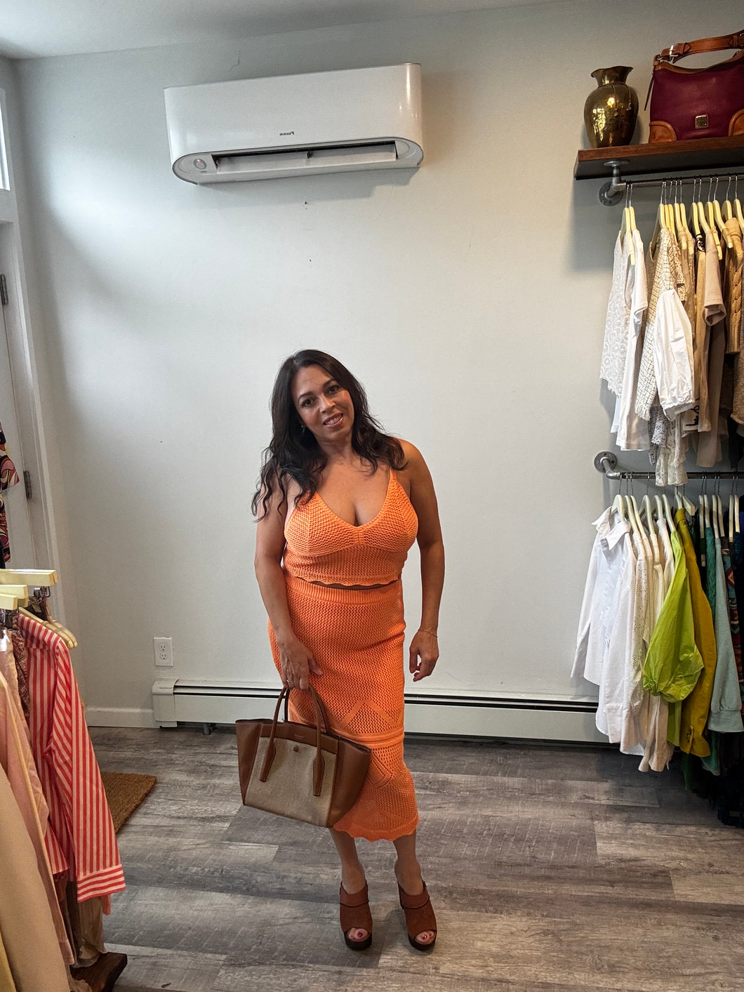Willow and Wind Orange Crochet 2piece Skirt Set
