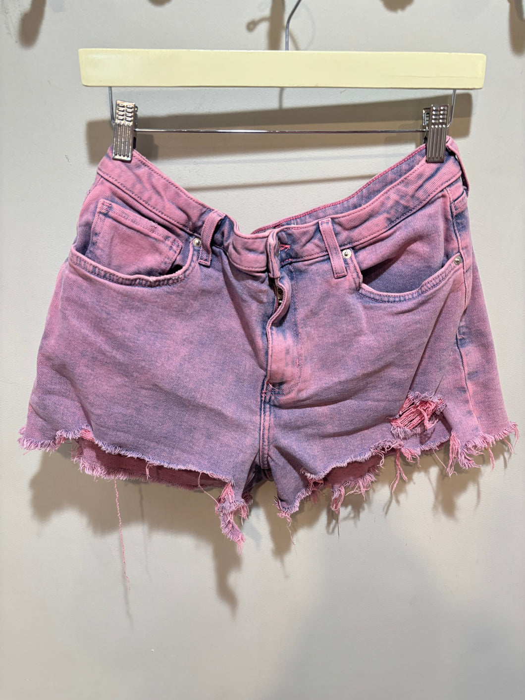 Mauve Stone Wash Distressed Shorts