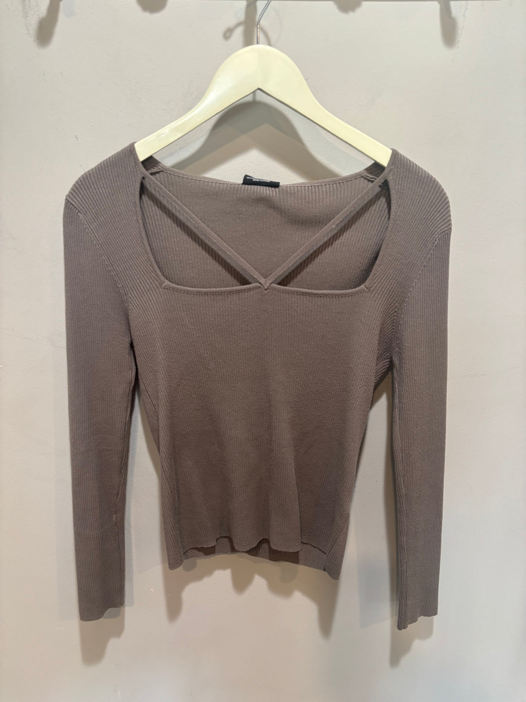 Miou Muse Knit Grey Ribbed Top