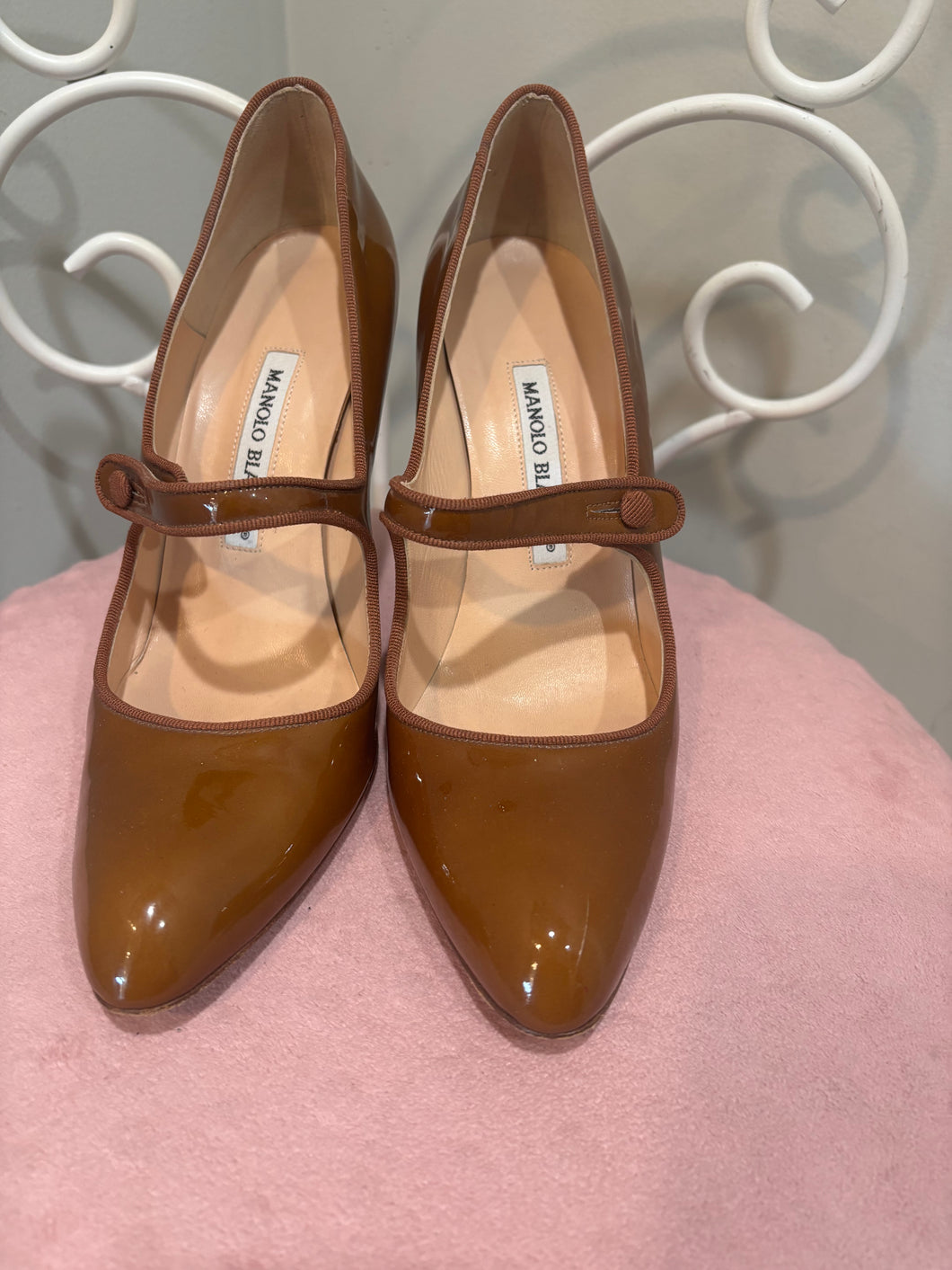 Manolo Blahnik Caramel Maryjane Patent Leather Shoes