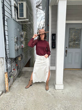 Load image into Gallery viewer, Burgundy Lace Sleeves Waffle Knit Top
