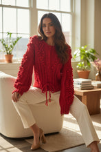 Load image into Gallery viewer, Midnight Lunch Red Pom Pom Sweater
