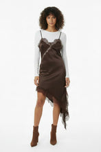 Load image into Gallery viewer, Brown Satiny Lace Asymmetrical Dress

