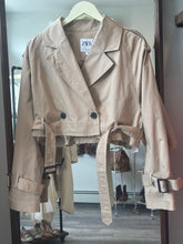 Load image into Gallery viewer, Zara Cropped Distressed Trench Jacket
