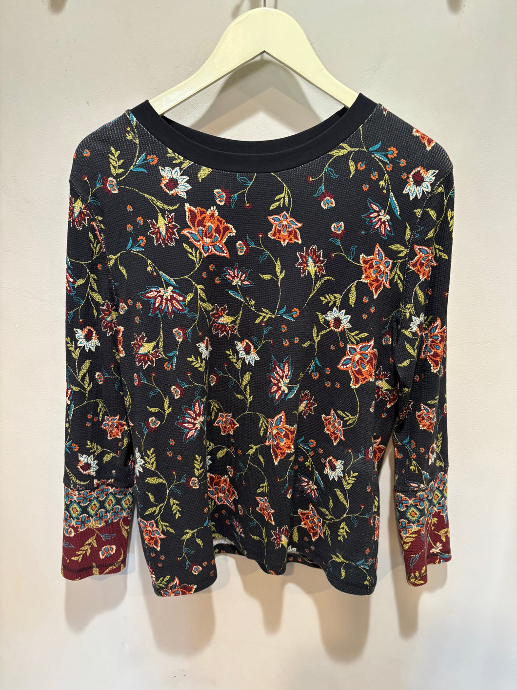 Sundance Black Floral Waffle Knit Top