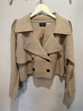Load image into Gallery viewer, Tan Knit Cropped Trench Jacket
