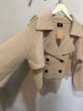 Load image into Gallery viewer, Tan Knit Cropped Trench Jacket
