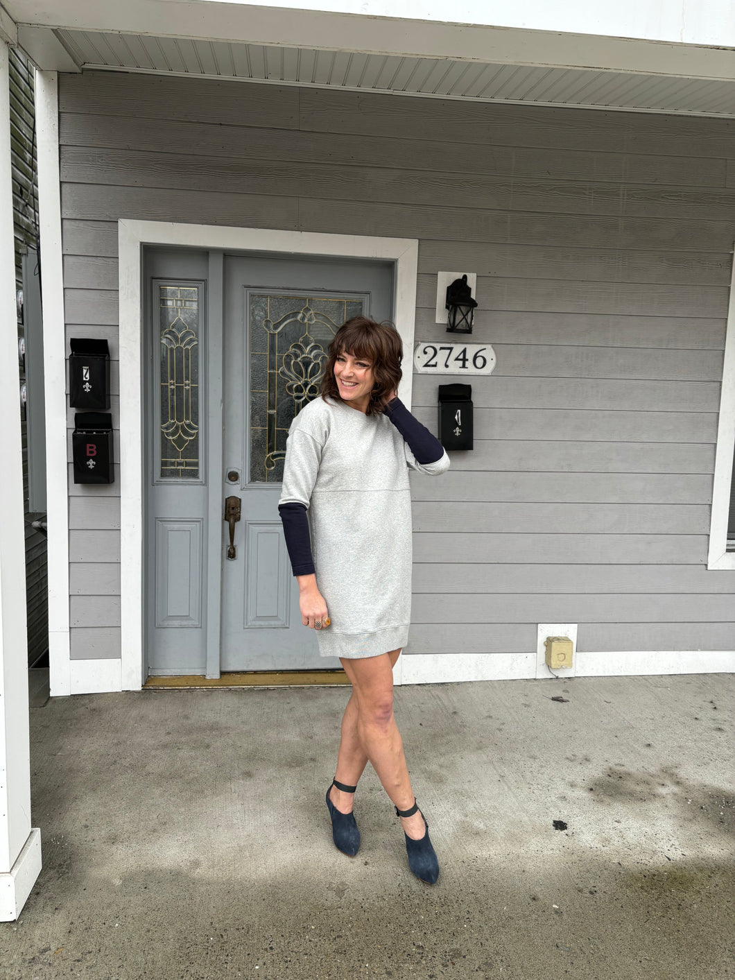 Madewell Grey Terry Two Tone Sleeves Dress