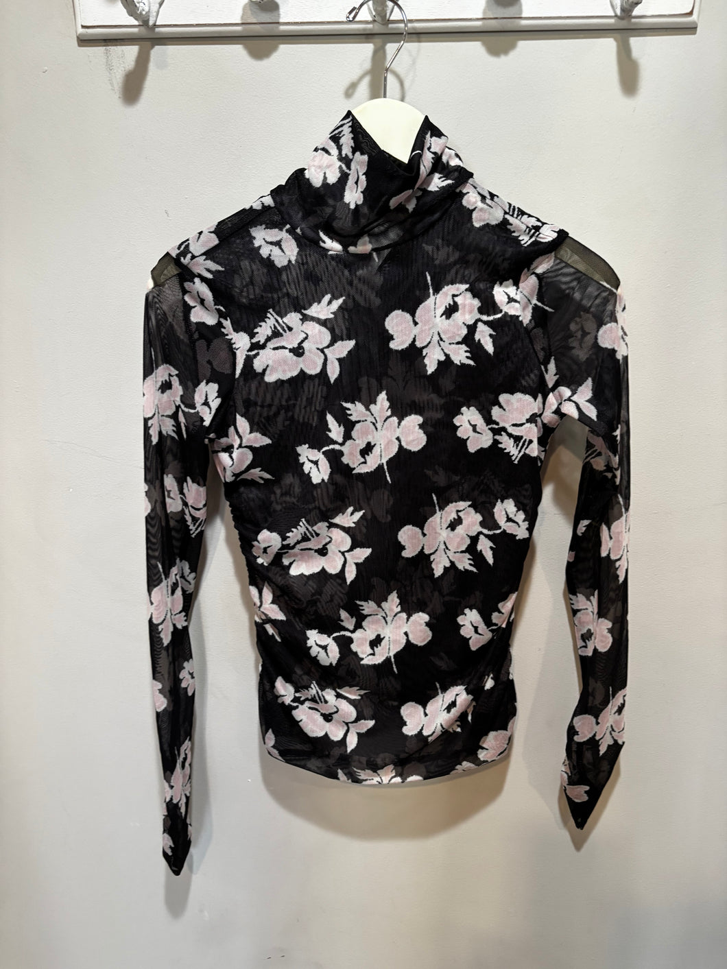 Cinq a Sept Black Mesh Floral Top