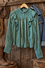 Load image into Gallery viewer, Free People Teal Western Peasant Top
