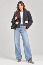 Load image into Gallery viewer, Oak and Forte Grey Faux Suede Teddy Jacket

