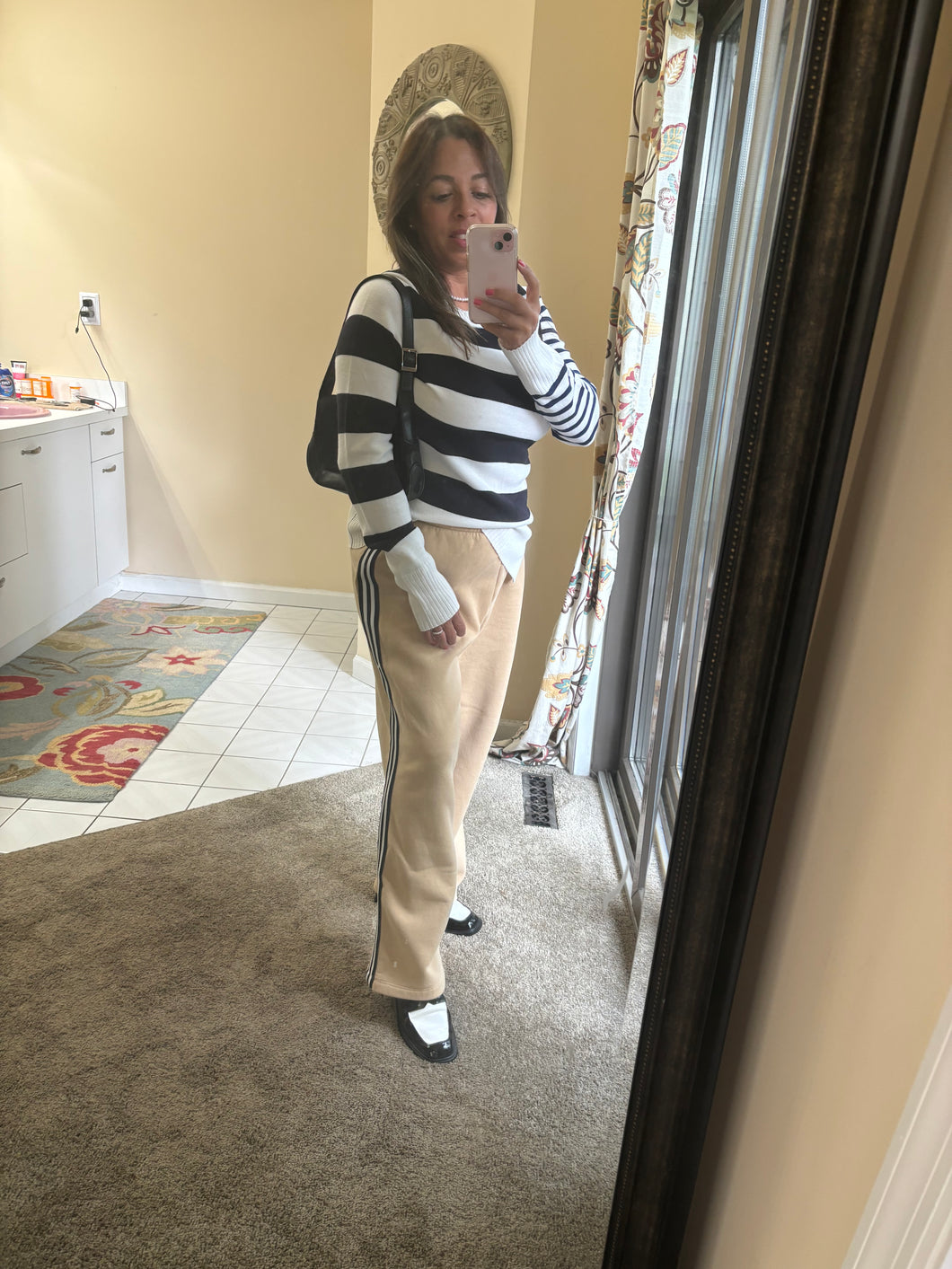 Anthropologie Daily Practice Tan Stripes Sweat Pants