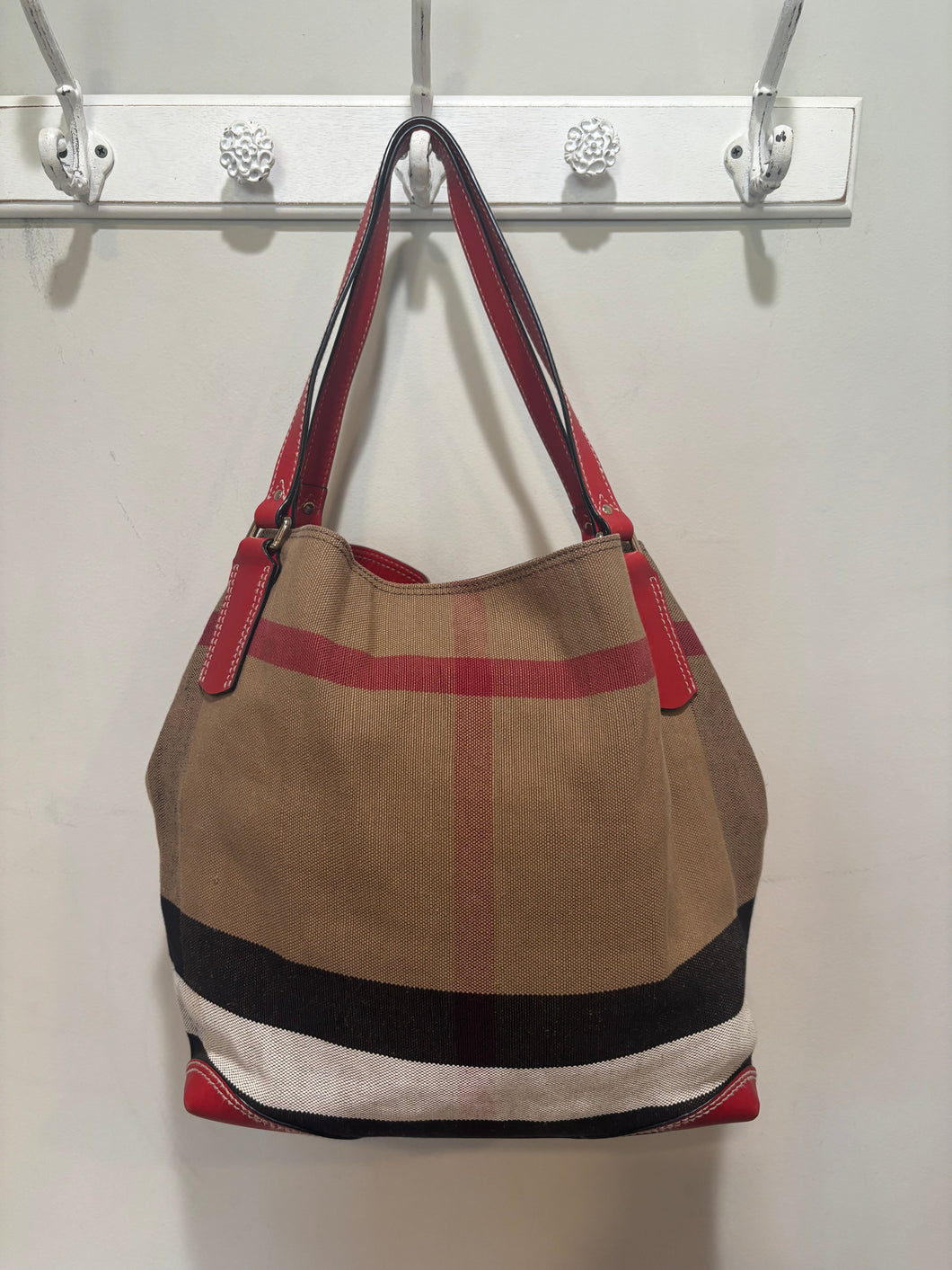 Burberry Canvas Tan Check Large Tote