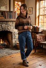Load image into Gallery viewer, Vintage Brown Pattern Cowlneck Sweater
