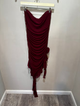 Load image into Gallery viewer, Blue Blush Burgundy Rusching Rosette Dress
