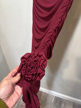 Load image into Gallery viewer, Blue Blush Burgundy Rusching Rosette Dress
