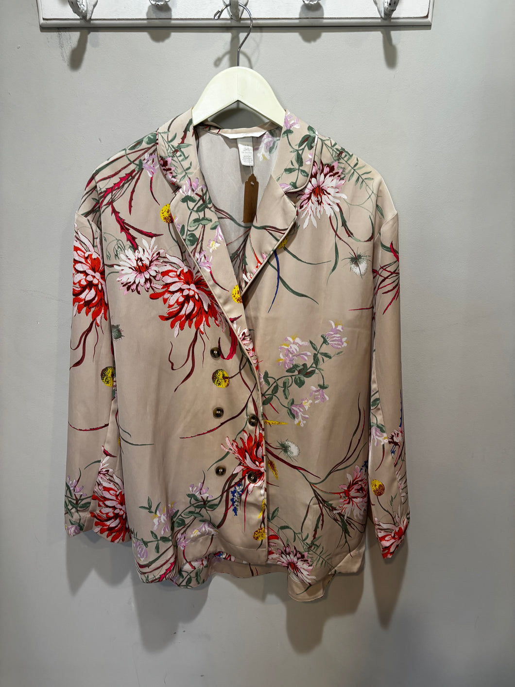 Cream Multicolor Floral Double Breasted Blazer