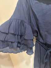 Load image into Gallery viewer, Blue Off Shoulder Ruffle Sleeves Romper
