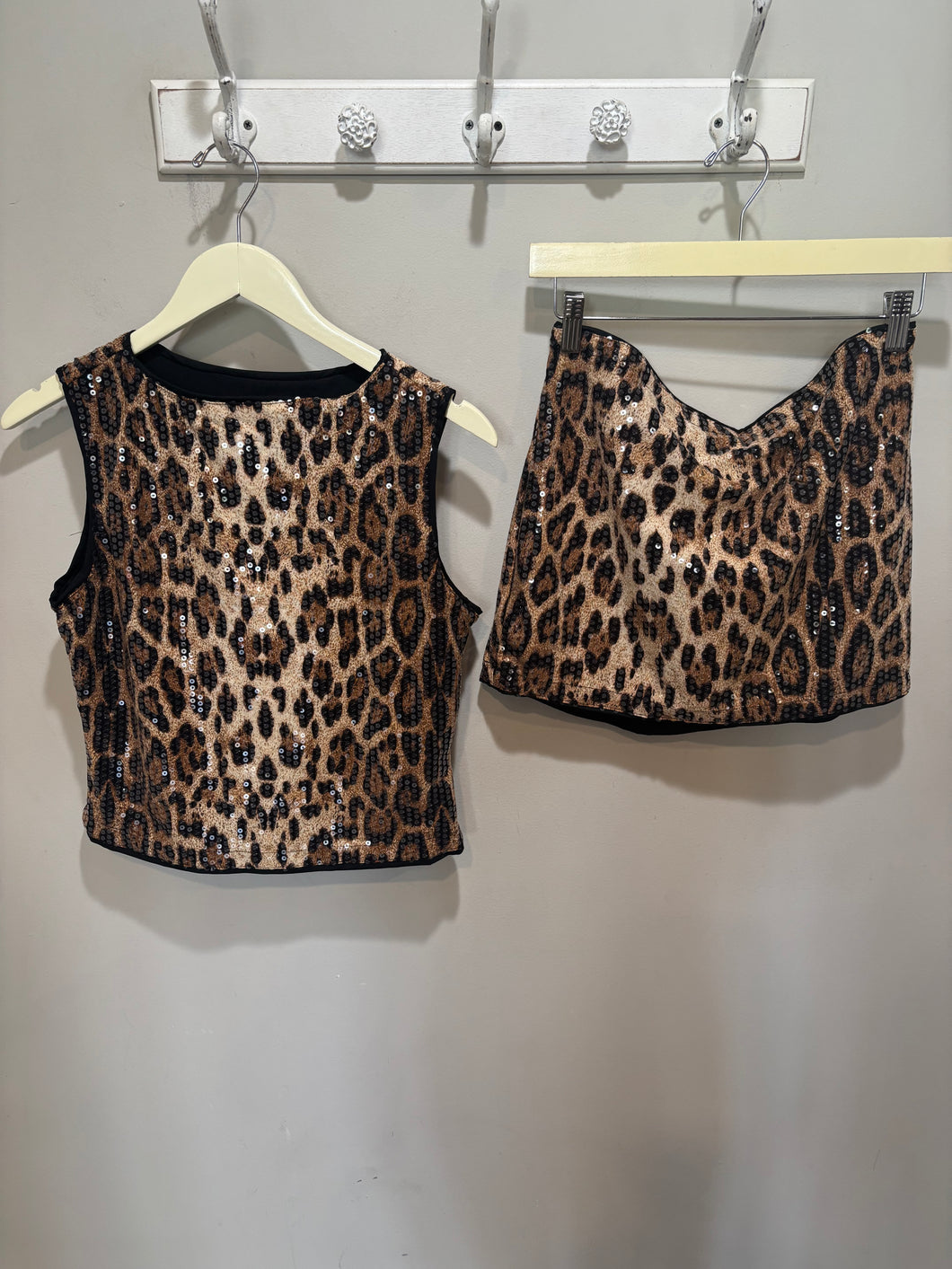 Leopard Sequins 2 Piece Skirt Set