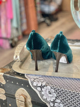 Load image into Gallery viewer, Celine Green Velvet Peep Toe Shoes
