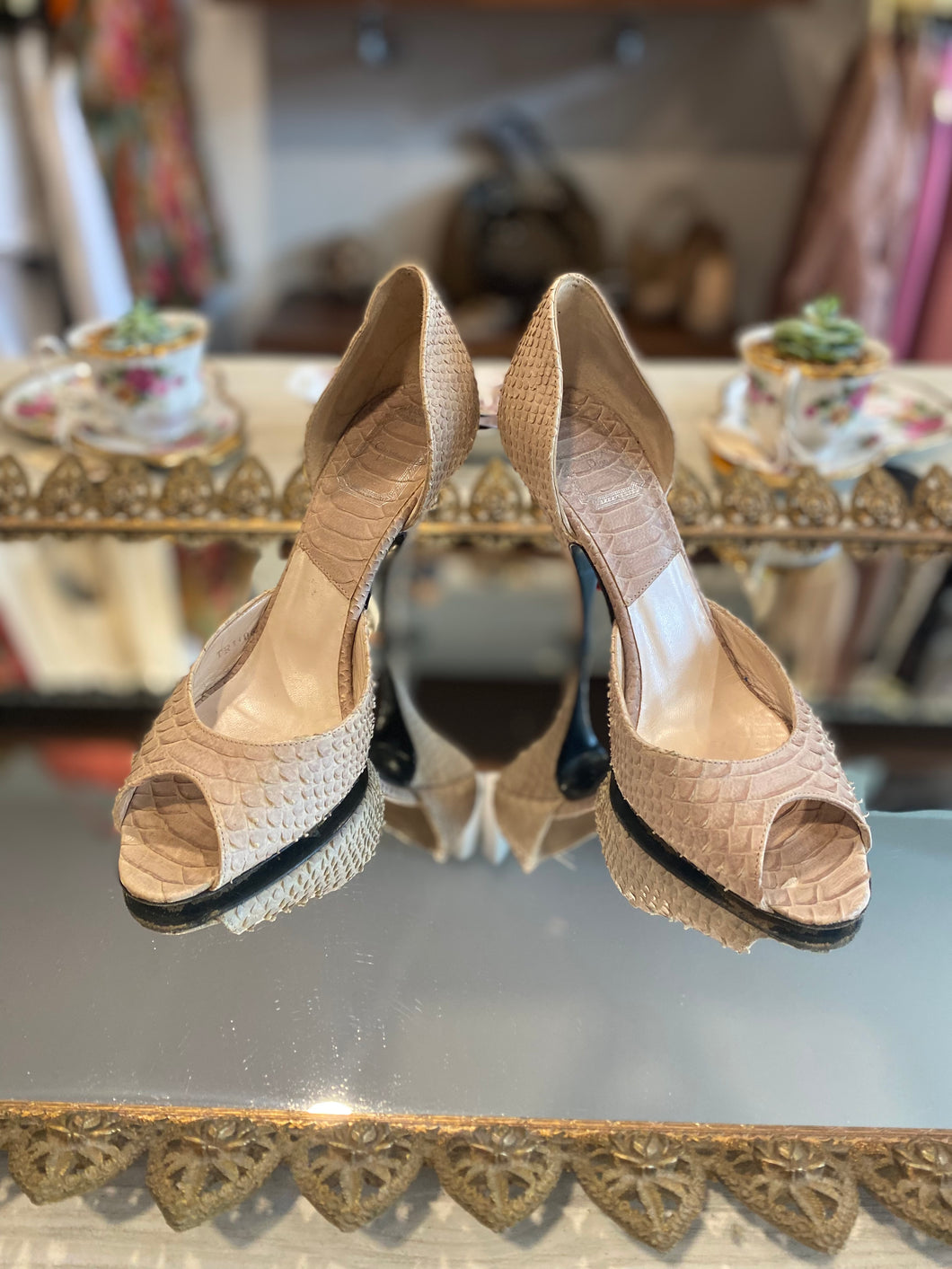 Vintage Christian Dior Oyster Python D'Orsay Shoes
