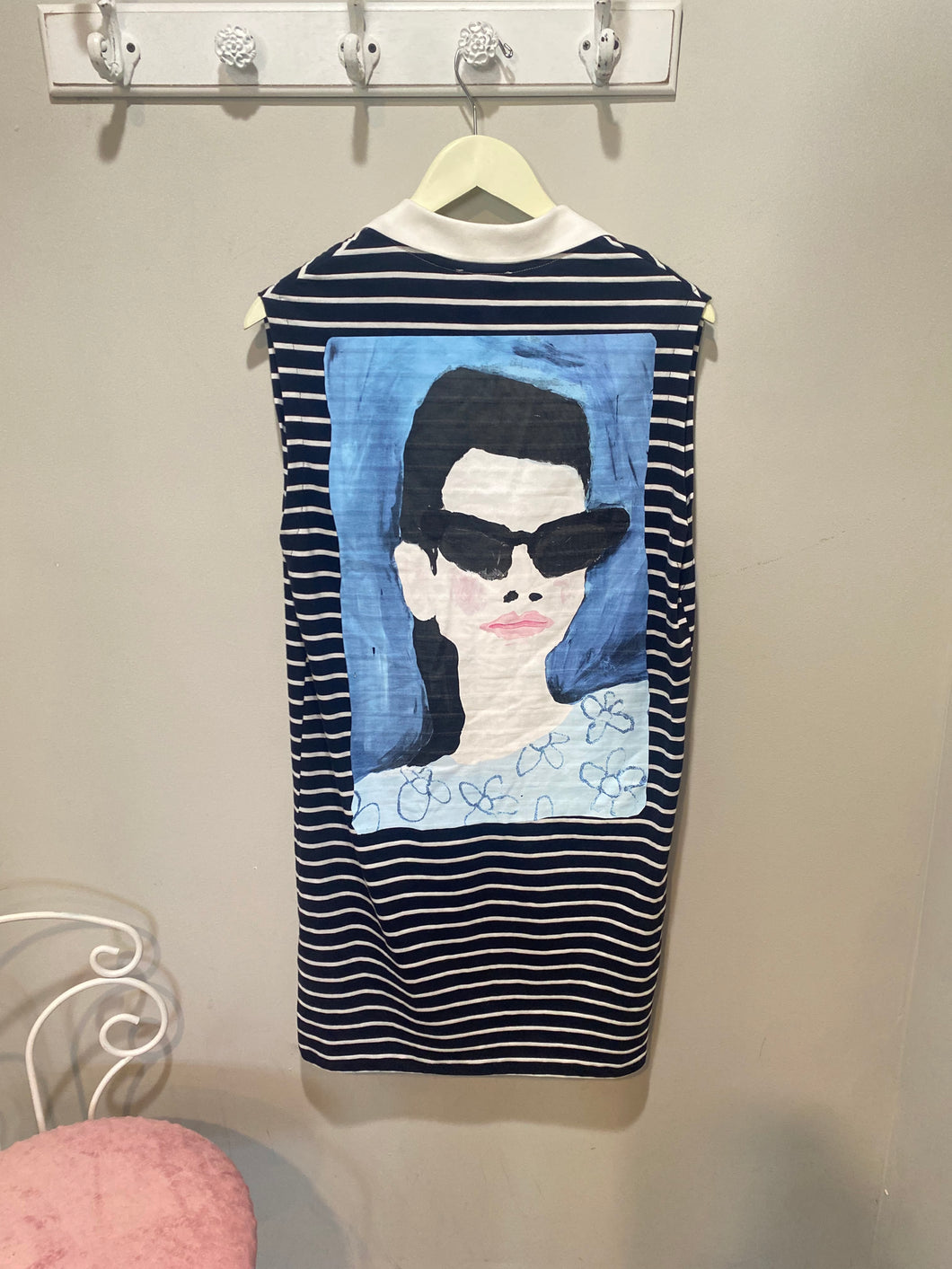 Zara Black White Striped Graphic Back Dress