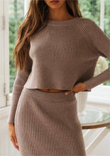 Load image into Gallery viewer, Knit Tan Slit Skirt Set
